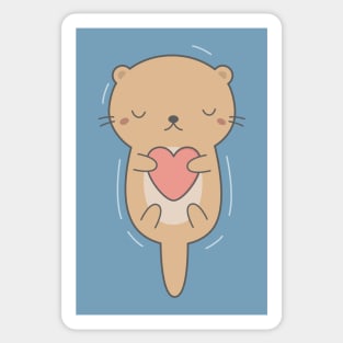 Kawaii Cute Otter Hugging A Heart Sticker